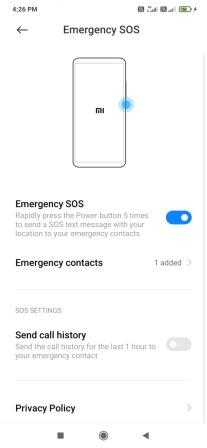Xiaomi phone Emergency SOS settings
