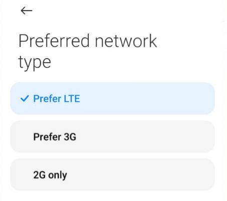 Check 5G support in Preferred network type