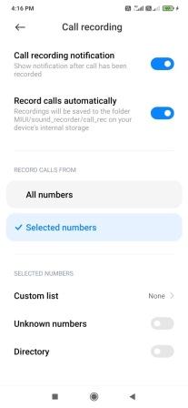 Xiaomi Call recording settings