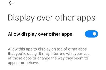 Draw over other apps permission